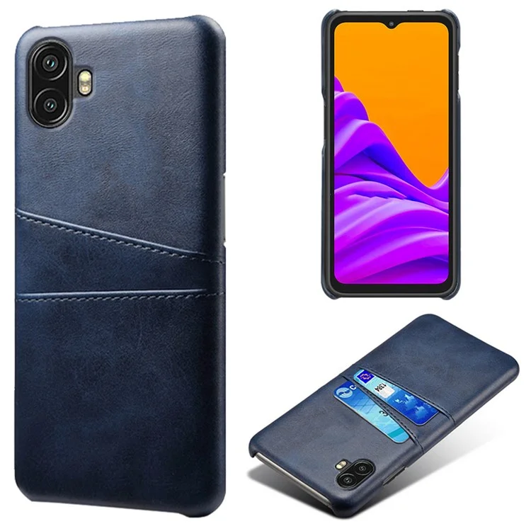 For Samsung Galaxy Xcover Pro 2 5G Anti-fall Protective Phone Case with Dual Card Slots PU Leather Coated Hard PC Back Cover Shell - Blue