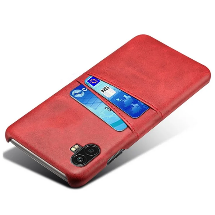 For Samsung Galaxy Xcover Pro 2 5G Anti-fall Protective Phone Case with Dual Card Slots PU Leather Coated Hard PC Back Cover Shell - Red