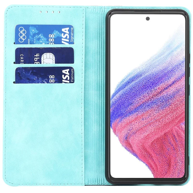 For Samsung Galaxy A53 5G Bi-color Splicing Magnetic Auto-absorbed PU Leather Phone Case with Wallet Stand -  Light Blue/Dark Blue