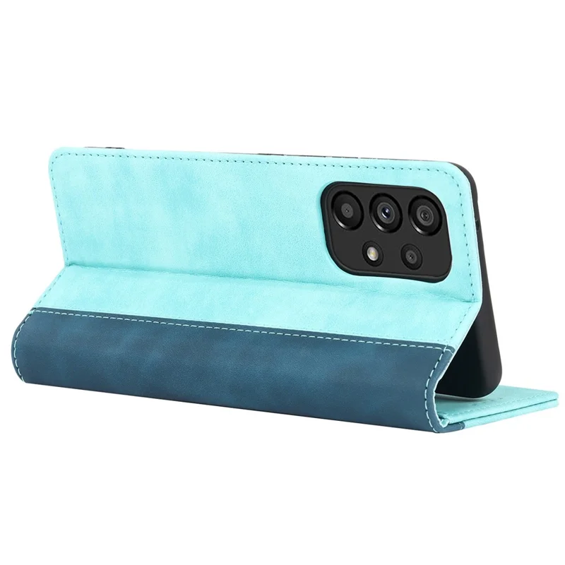 For Samsung Galaxy A53 5G Bi-color Splicing Magnetic Auto-absorbed PU Leather Phone Case with Wallet Stand -  Light Blue/Dark Blue
