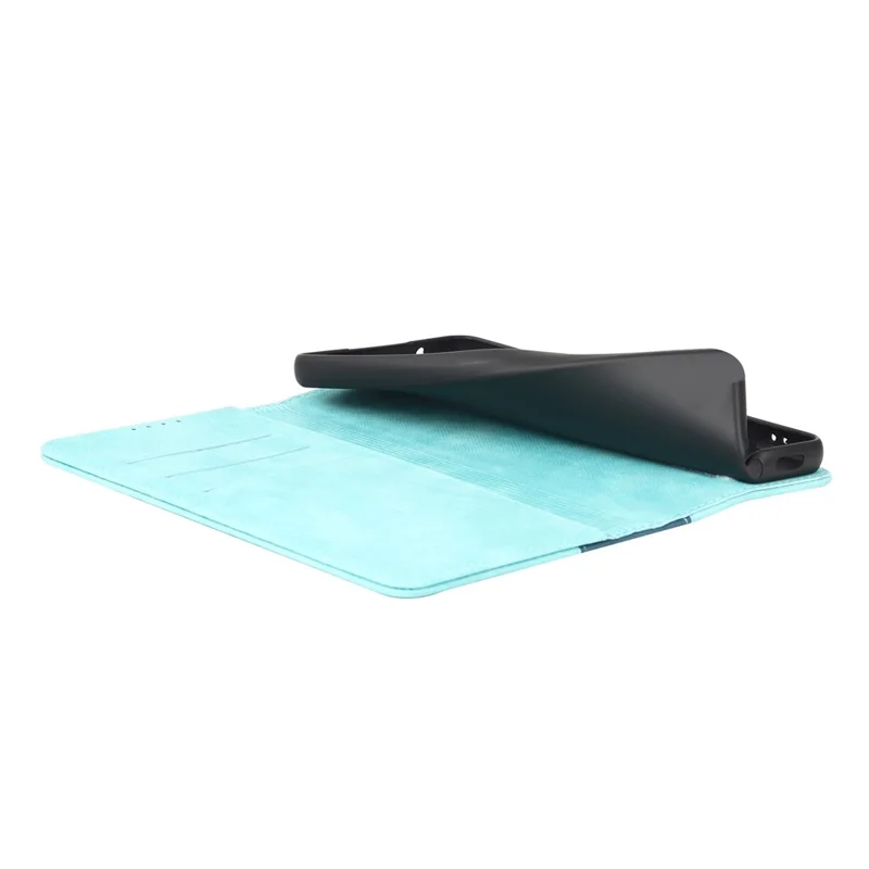 For Samsung Galaxy A53 5G Bi-color Splicing Magnetic Auto-absorbed PU Leather Phone Case with Wallet Stand -  Light Blue/Dark Blue