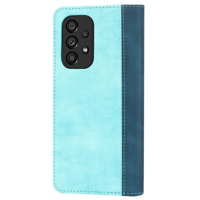 For Samsung Galaxy A53 5G Bi-color Splicing Magnetic Auto-absorbed PU Leather Phone Case with Wallet Stand -  Light Blue/Dark Blue