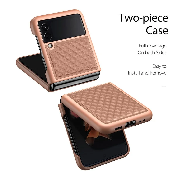 DUX DUCIS Venice Série Pour Samsung Galaxy Z Flip3 5G Rhombic Grid Texture Case Authentique en Cuir en Cuir en Cuir Dure PC Pliant Couverture - Brun