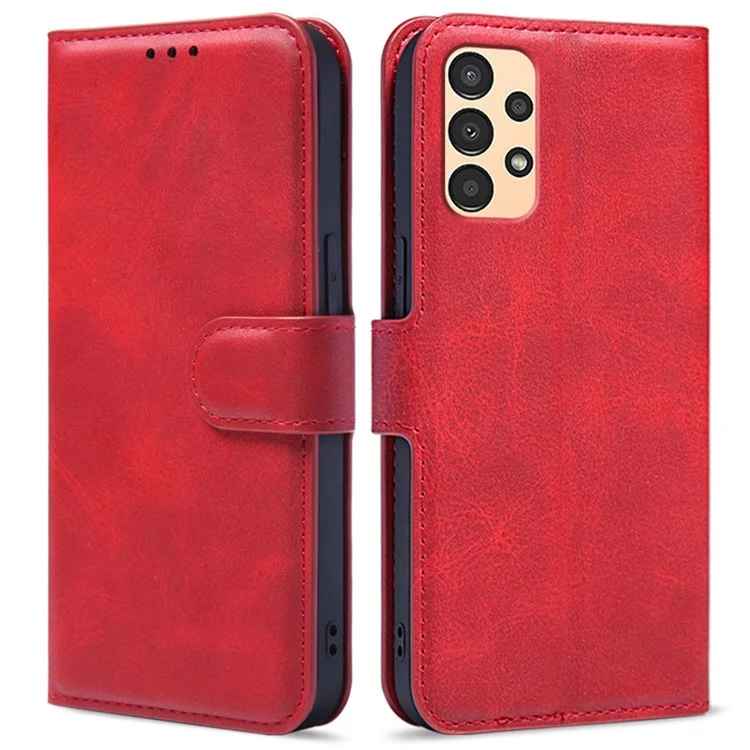 Para Samsung Galaxy A13 4G Funda protectora de cuero PU magnético plegable, con soporte para cartera y flip - Rojo