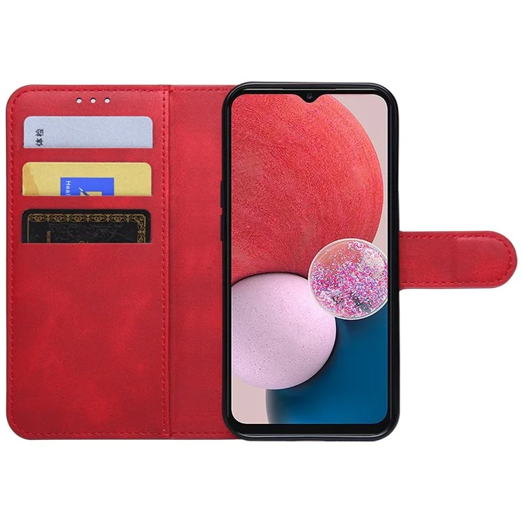 Para Samsung Galaxy A13 4G Funda protectora de cuero PU magnético plegable, con soporte para cartera y flip - Rojo