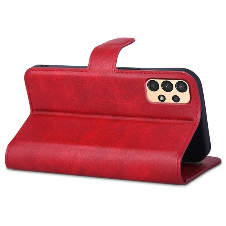 Para Samsung Galaxy A13 4G Funda protectora de cuero PU magnético plegable, con soporte para cartera y flip - Rojo