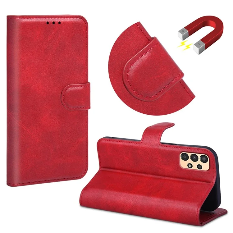 Para Samsung Galaxy A13 4G Funda protectora de cuero PU magnético plegable, con soporte para cartera y flip - Rojo