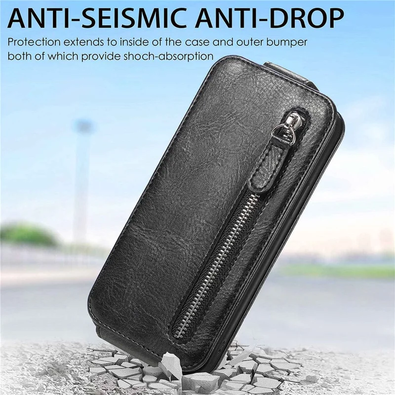 Para Samsung Galaxy A32 5G/M32 5G Anti-fall Zipper Carteira Tampa do Telefone Vertical Anti-arranhão pu - Preto