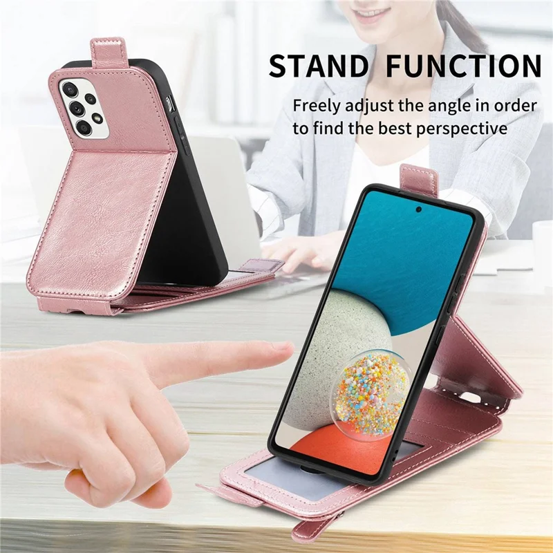 Para Samsung Galaxy A32 5G/M32 5G Anti-fall Experiadora Exterior Flipe Teléfono Volteo Vertical Flip Anti-scratch PU Cuero de Cuero Case - Oro Rosa
