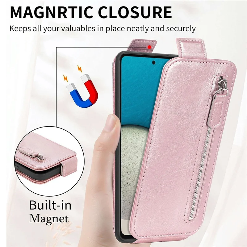 Para Samsung Galaxy A32 5G/M32 5G Anti-fall Experiadora Exterior Flipe Teléfono Volteo Vertical Flip Anti-scratch PU Cuero de Cuero Case - Oro Rosa