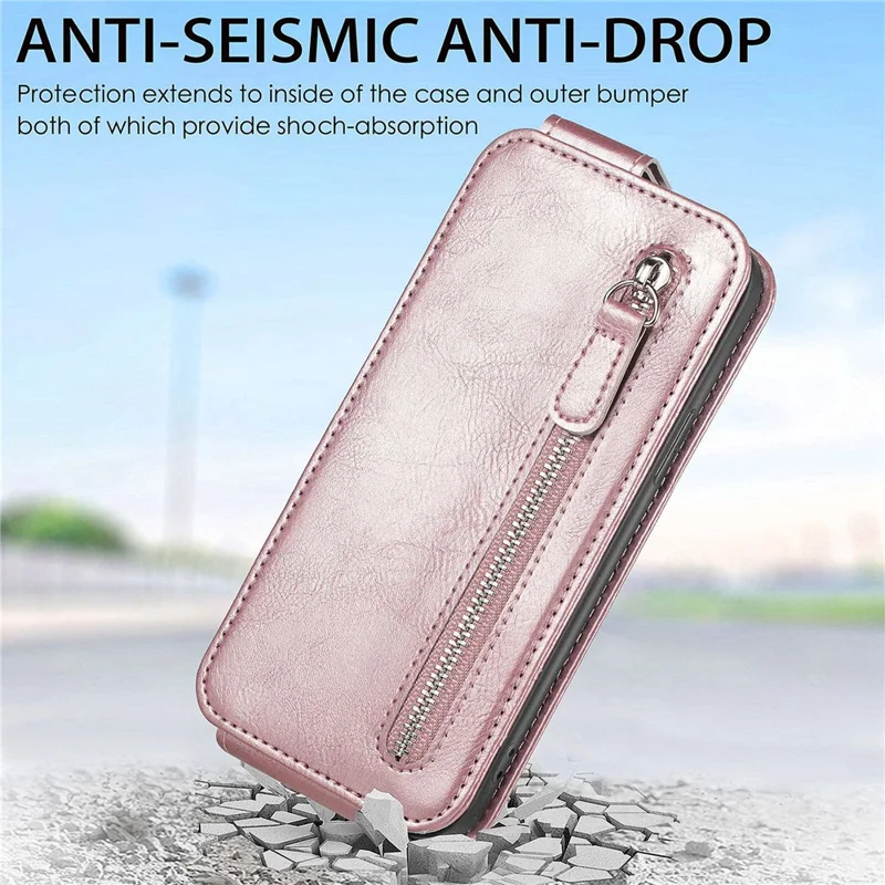 Para Samsung Galaxy A32 5G/M32 5G Anti-fall Experiadora Exterior Flipe Teléfono Volteo Vertical Flip Anti-scratch PU Cuero de Cuero Case - Oro Rosa