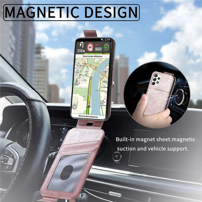 Para Samsung Galaxy A32 5G/M32 5G Anti-fall Experiadora Exterior Flipe Teléfono Volteo Vertical Flip Anti-scratch PU Cuero de Cuero Case - Oro Rosa