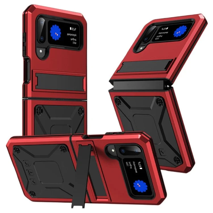 Для Samsung Galaxy Z Flip4 5G Chase Case Metal + Силикон + пк Пыльно-защищенная Защитная Задняя Крышка с Магнитной Кипкой - Красный