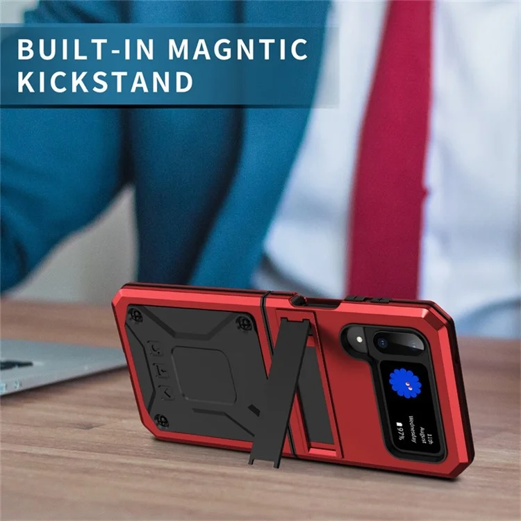 Для Samsung Galaxy Z Flip4 5G Chase Case Metal + Силикон + пк Пыльно-защищенная Защитная Задняя Крышка с Магнитной Кипкой - Красный