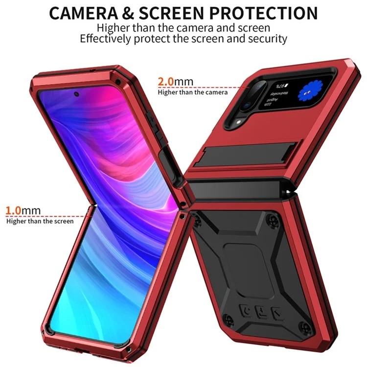 Для Samsung Galaxy Z Flip4 5G Chase Case Metal + Силикон + пк Пыльно-защищенная Защитная Задняя Крышка с Магнитной Кипкой - Красный