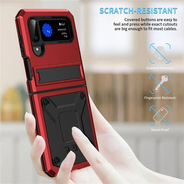 Для Samsung Galaxy Z Flip4 5G Chase Case Metal + Силикон + пк Пыльно-защищенная Защитная Задняя Крышка с Магнитной Кипкой - Красный