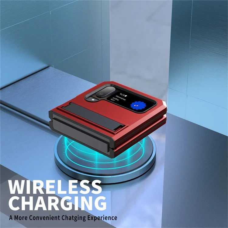 Для Samsung Galaxy Z Flip4 5G Chase Case Metal + Силикон + пк Пыльно-защищенная Защитная Задняя Крышка с Магнитной Кипкой - Красный