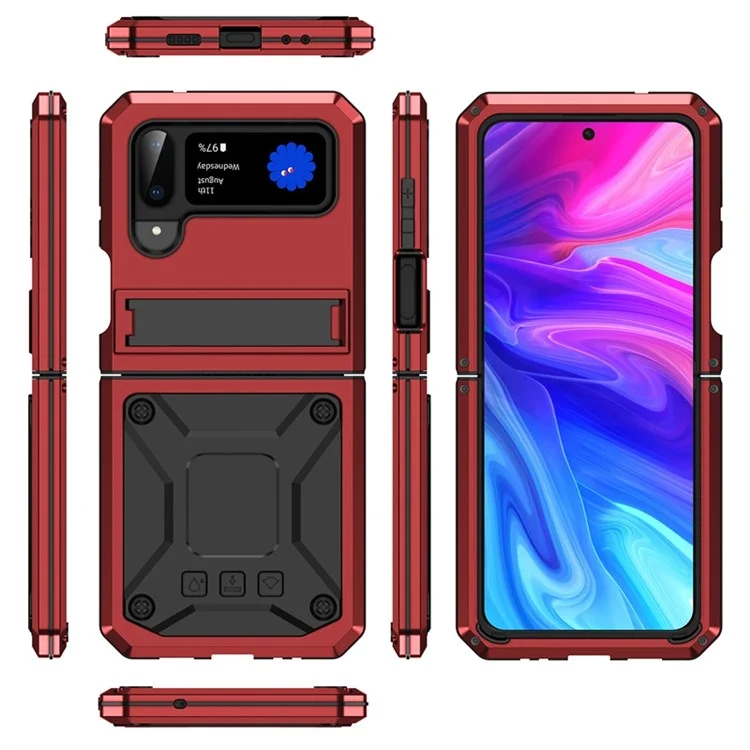 Для Samsung Galaxy Z Flip4 5G Chase Case Metal + Силикон + пк Пыльно-защищенная Защитная Задняя Крышка с Магнитной Кипкой - Красный