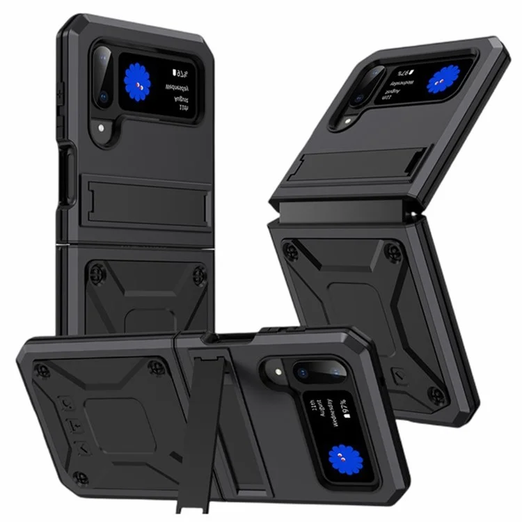 For Samsung Galaxy Z Flip4 5G Phone Case Metal + Silicone + PC Dust-proof Drop-proof Anti-wear Back Cover with Magnetic Kickstand - Black