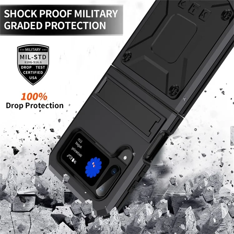 For Samsung Galaxy Z Flip4 5G Phone Case Metal + Silicone + PC Dust-proof Drop-proof Anti-wear Back Cover with Magnetic Kickstand - Black