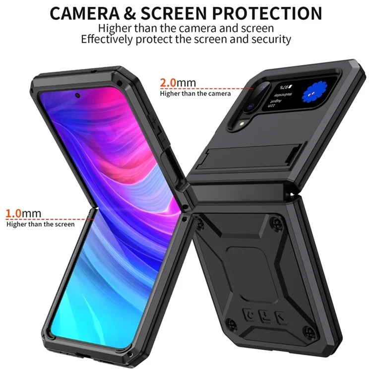 For Samsung Galaxy Z Flip4 5G Phone Case Metal + Silicone + PC Dust-proof Drop-proof Anti-wear Back Cover with Magnetic Kickstand - Black