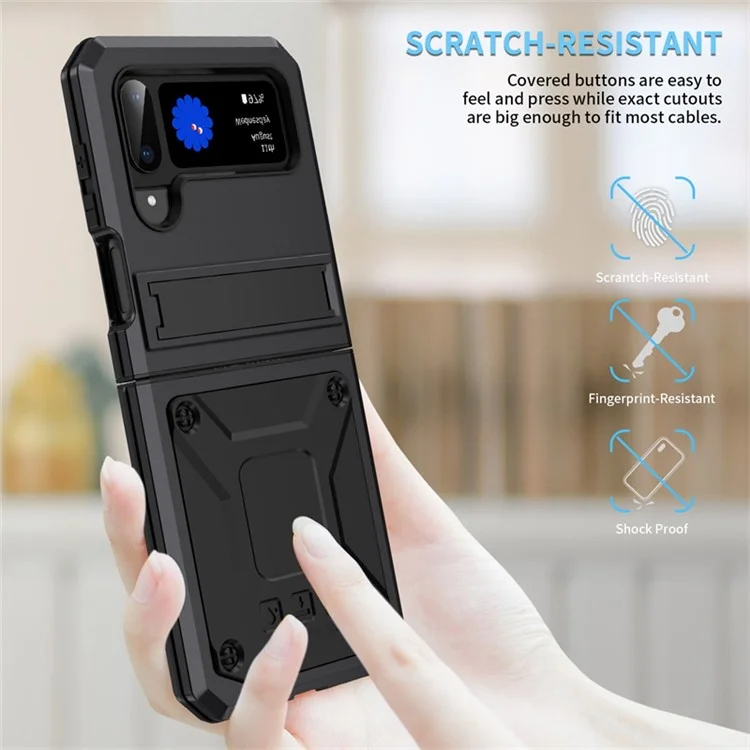 For Samsung Galaxy Z Flip4 5G Phone Case Metal + Silicone + PC Dust-proof Drop-proof Anti-wear Back Cover with Magnetic Kickstand - Black