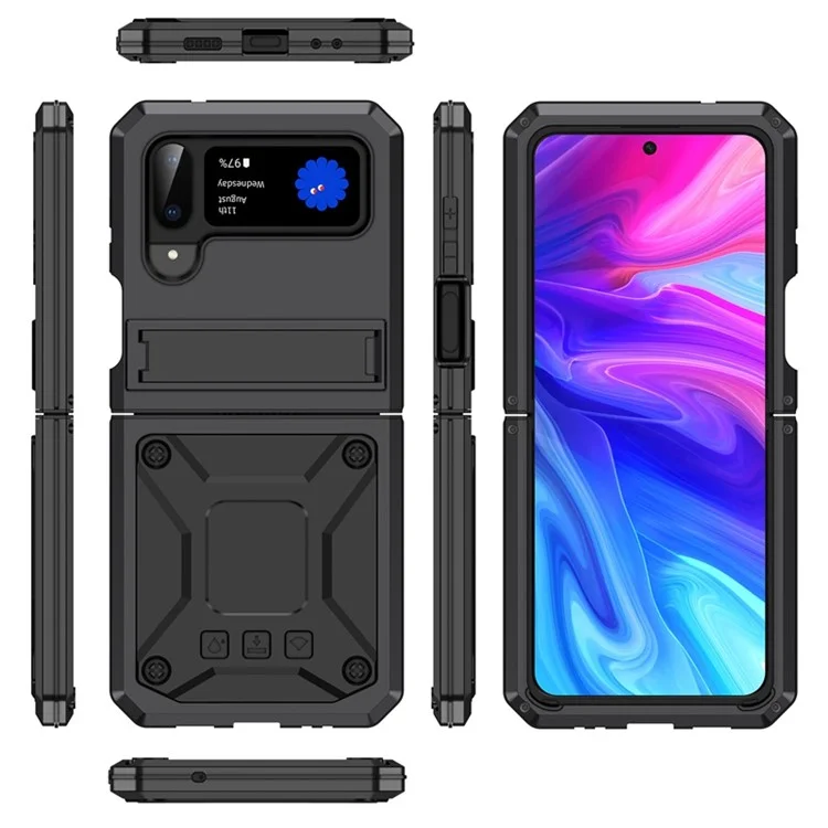 For Samsung Galaxy Z Flip4 5G Phone Case Metal + Silicone + PC Dust-proof Drop-proof Anti-wear Back Cover with Magnetic Kickstand - Black