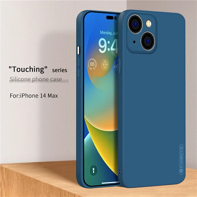 Série Pinwuyo JK TPU-2 Pour Iphone 14 Max 6,7 Pouces Découpe de Protection de la Caméra Case de Téléphone Soft TPU Fibre Flocking Couvercle de Protection - Bleu