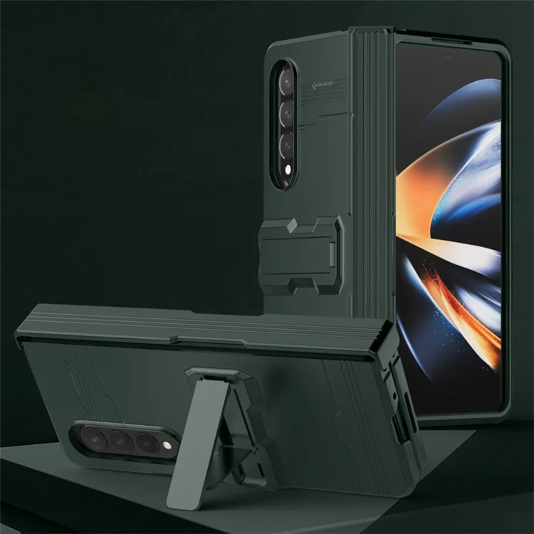Für Samsung Galaxy Z Fold4 5G Scharnier-Design Kickstand-Funktion Gummiertes Telefon-Case Harte PC Anti-Drop-Schale - Grün