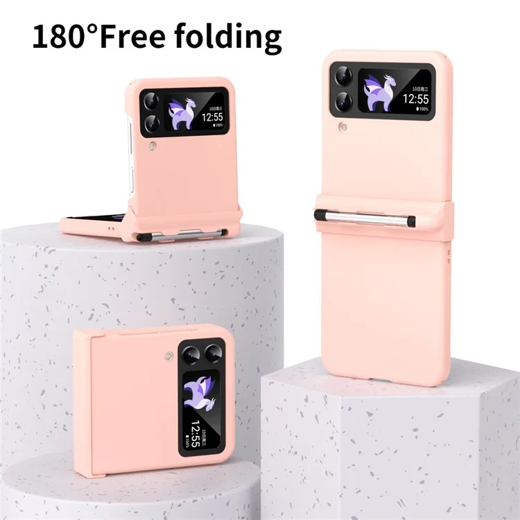 Per Samsung Galaxy Z Flip4 5G / Z Flip3 5G Telefono Pieghevole Copertura Telefonica PC Gommata Anti-drop Custodia Per Pen Con Penna - Rosa