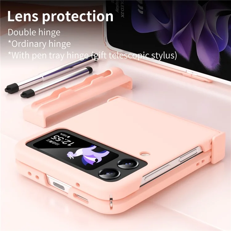 Per Samsung Galaxy Z Flip4 5G / Z Flip3 5G Telefono Pieghevole Copertura Telefonica PC Gommata Anti-drop Custodia Per Pen Con Penna - Rosa