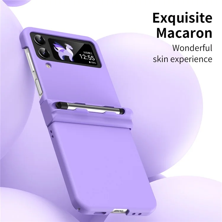 For Samsung Galaxy Z Flip4 5G / Z Flip3 5G Phone Case Folding Phone Cover Anti-drop Rubberized PC Phone Case with Pen - Purple