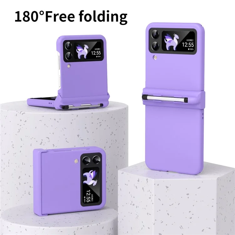 For Samsung Galaxy Z Flip4 5G / Z Flip3 5G Phone Case Folding Phone Cover Anti-drop Rubberized PC Phone Case with Pen - Purple