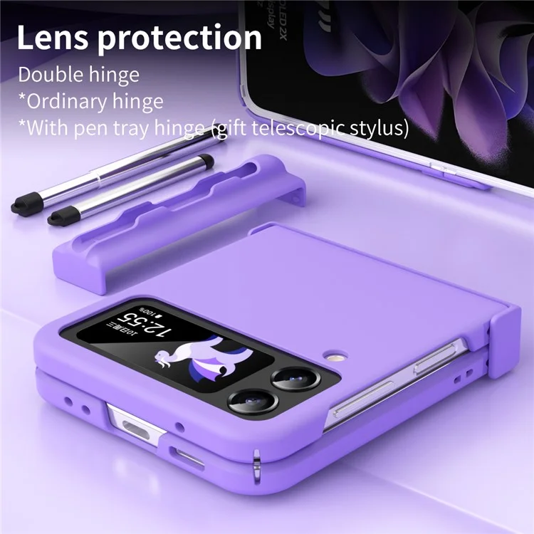 For Samsung Galaxy Z Flip4 5G / Z Flip3 5G Phone Case Folding Phone Cover Anti-drop Rubberized PC Phone Case with Pen - Purple