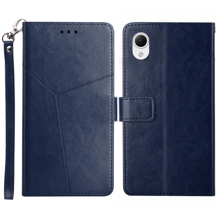 For Samsung Galaxy A23e HT01 Y-Shaped Lines Imprinted PU Leather Case Full Protection Phone Wallet Stand Cover - Blue