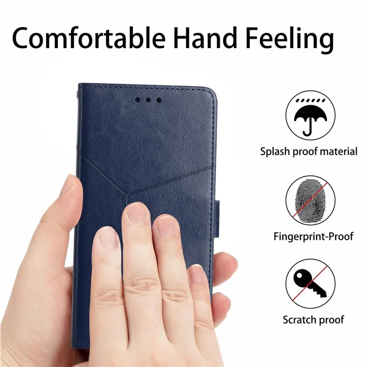 For Samsung Galaxy A23e HT01 Y-Shaped Lines Imprinted PU Leather Case Full Protection Phone Wallet Stand Cover - Blue
