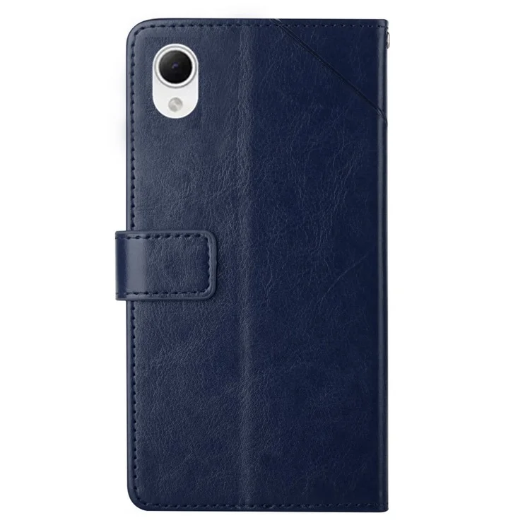 For Samsung Galaxy A23e HT01 Y-Shaped Lines Imprinted PU Leather Case Full Protection Phone Wallet Stand Cover - Blue
