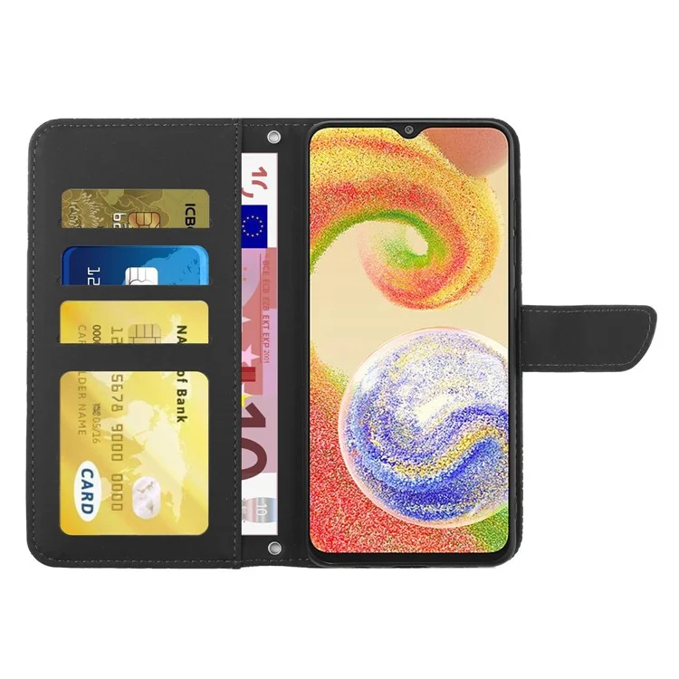 Shockproof Phone Case For Samsung Galaxy A04 4G (164.4 x 76.3 x 9.1 mm), Butterfly Flowers Imprinted Phone Cover PU Leather Skin-touch Stand Wallet Case with Shoulder Strap - Black