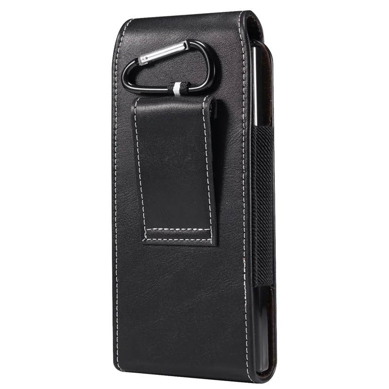 Para Samsung Galaxy Z Fold4 5G / Z Fold3 5G / Huawei Mate X Textured Microfiber Leather Belt Loop Waist Bag Vertical Flip Cellphone Holster Case - Preto