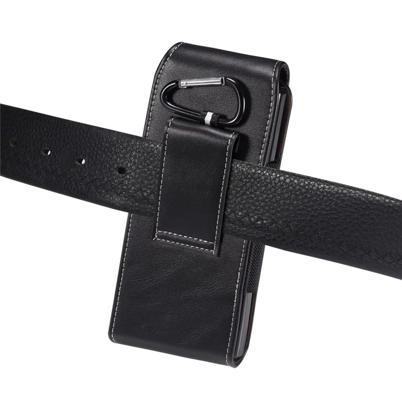 Para Samsung Galaxy Z Fold4 5G / Z Fold3 5G / Huawei Mate X Textured Microfiber Leather Belt Loop Waist Bag Vertical Flip Cellphone Holster Case - Preto