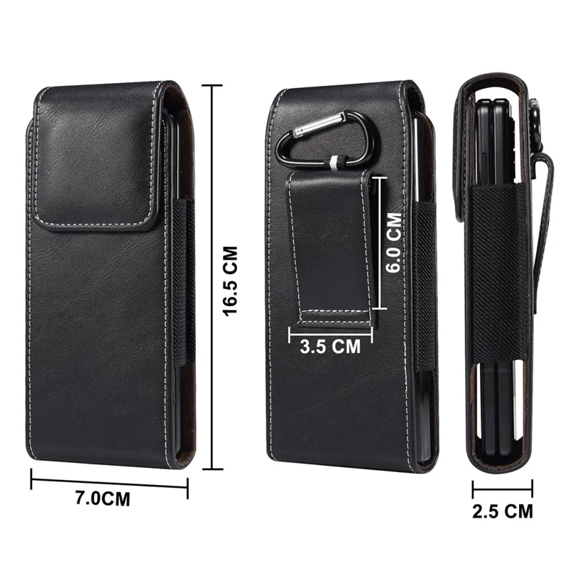 Para Samsung Galaxy Z Fold4 5G / Z Fold3 5G / Huawei Mate X Textured Microfiber Leather Belt Loop Waist Bag Vertical Flip Cellphone Holster Case - Preto