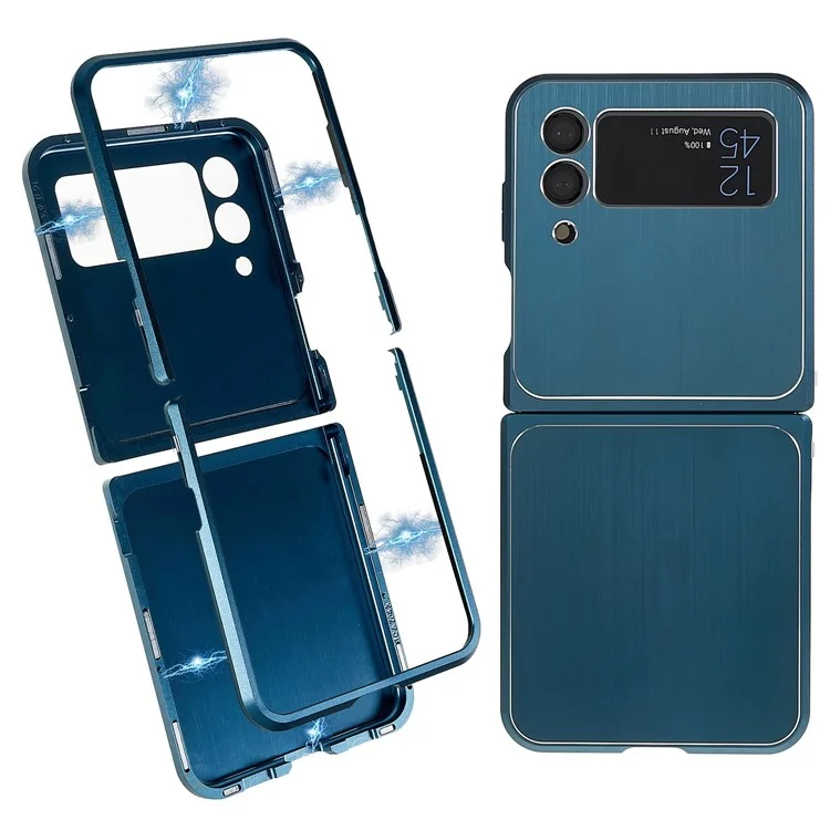 For Samsung Galaxy Z Flip4 5G Magnetic Closure Metal Phone Case Precise Cutout Lens Protection Protective Cover with Lock Design - Blue
