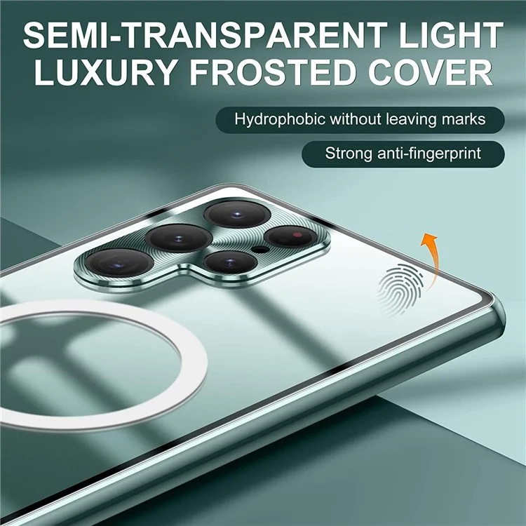 For Samsung Galaxy S22 Ultra 5G Phone Case Matte PC+Metal+ Tempered Glass Magnetic Cover  - Green