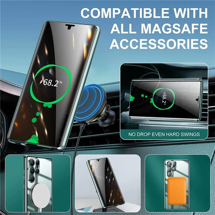 For Samsung Galaxy S22 Ultra 5G Phone Case Matte PC+Metal+ Tempered Glass Magnetic Cover  - Green