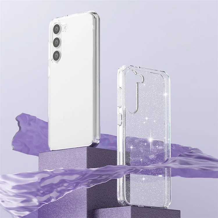 Pour Samsung Galaxy S23 Glittery Powder Soft TPU + Hard PC Phone Case Anti-scratch Cell Phone Cover - Blanc