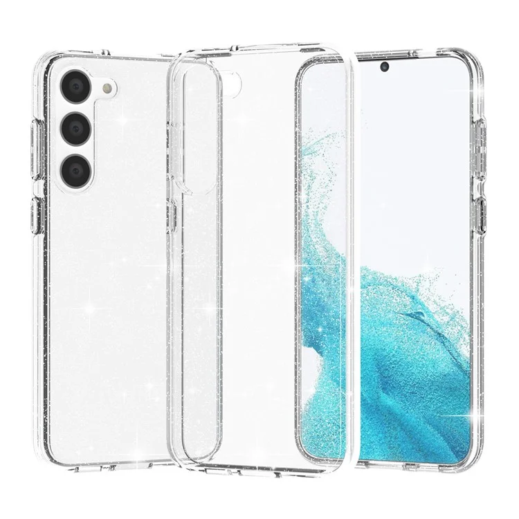 For Samsung Galaxy S23+ Anti-fall Glittery Powder Soft TPU + Hard PC Phone Case Protective Back Cover - White