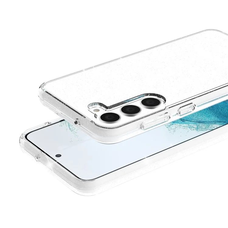 For Samsung Galaxy S23+ Anti-fall Glittery Powder Soft TPU + Hard PC Phone Case Protective Back Cover - White