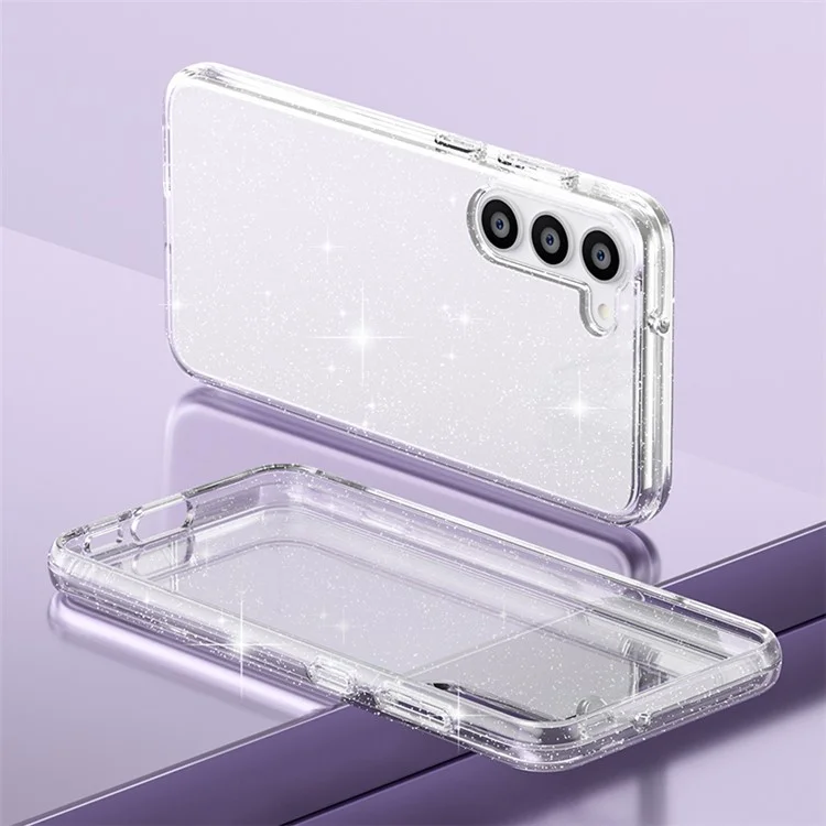 For Samsung Galaxy S23+ Anti-fall Glittery Powder Soft TPU + Hard PC Phone Case Protective Back Cover - White