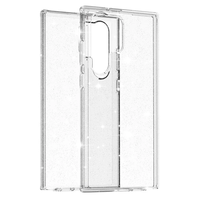 Glitzernde Pulver Smart Phone Case für Samsung Galaxy S23 Ultra, stoßfester TPU-Rand + PC-Rückseite Unterstützung Kabelloses Laden - Weiß