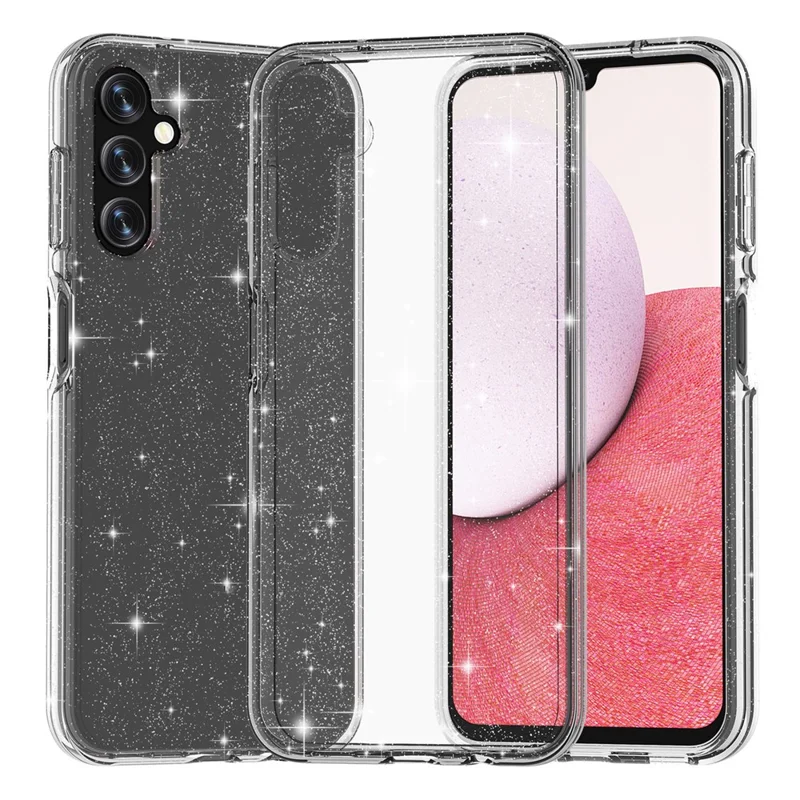 For Samsung Galaxy A14 5G / A14 4G Glittery Powder Soft TPU + Hard PC Protective Phone Case Shockproof Mobile Phone Back Cover - White